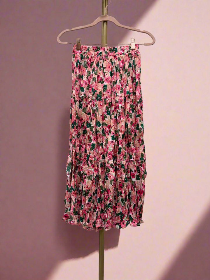 Pink Floral Slit Skirt