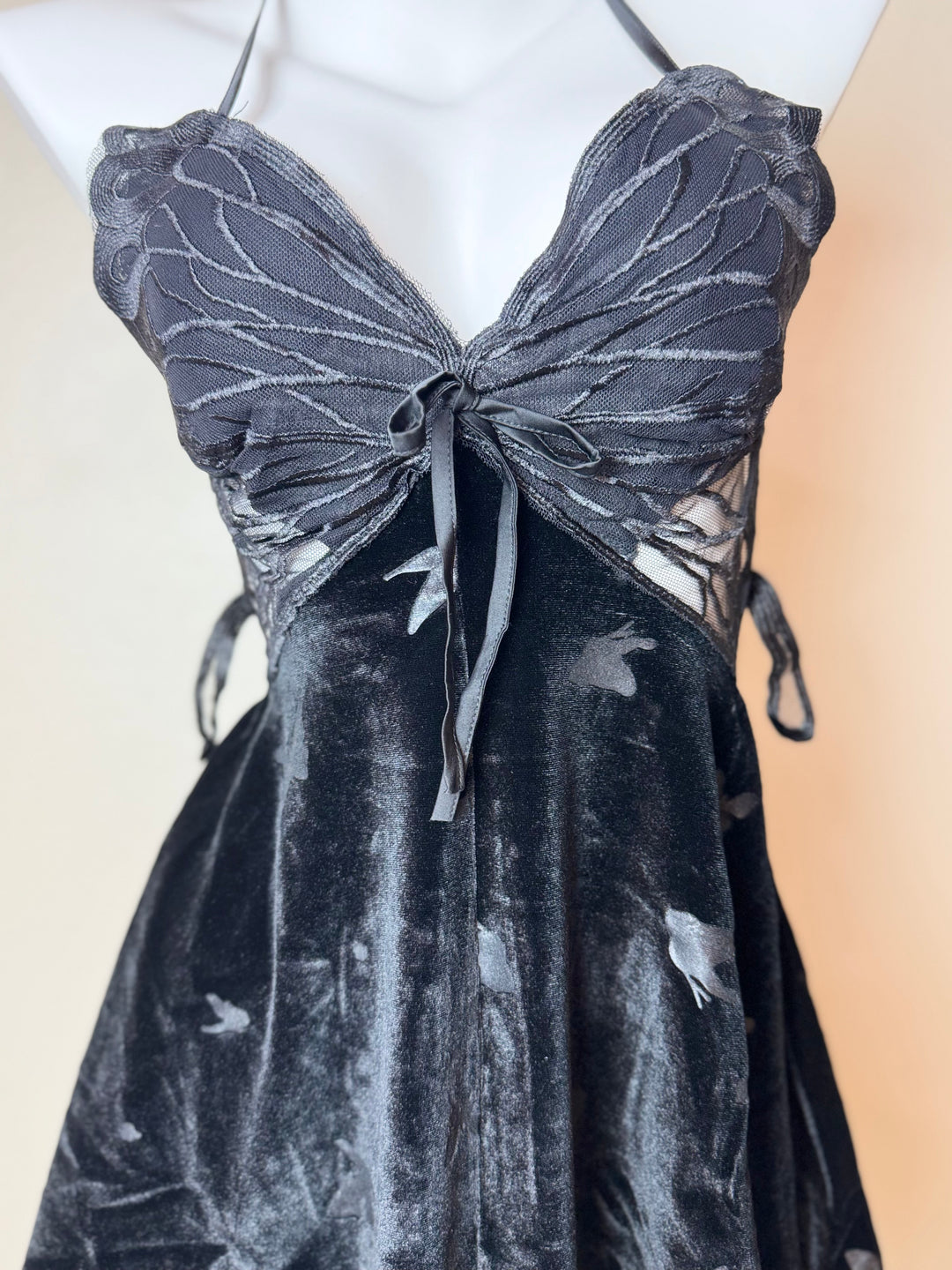 Black Asymmetrical Velvet Butterfly Slip
