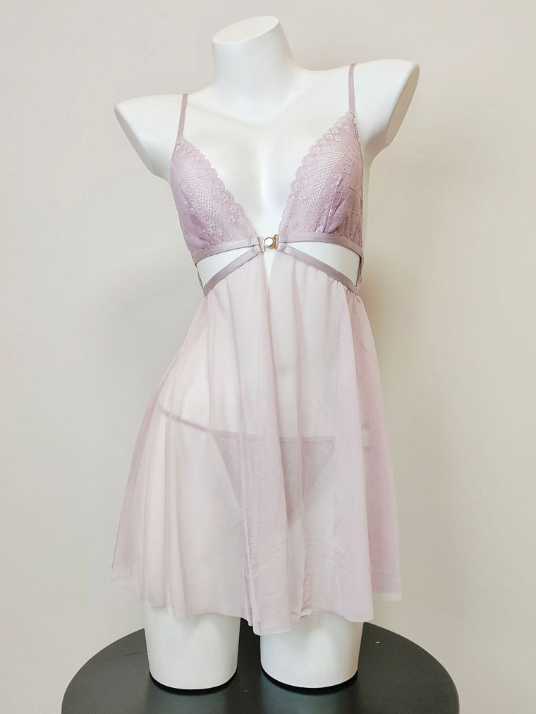Sheer Purple Cutout Babydoll | Sheer Lingerie  Levenien