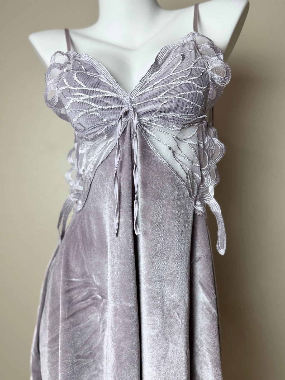 Purple Asymmetrical Velvet Butterfly Slip