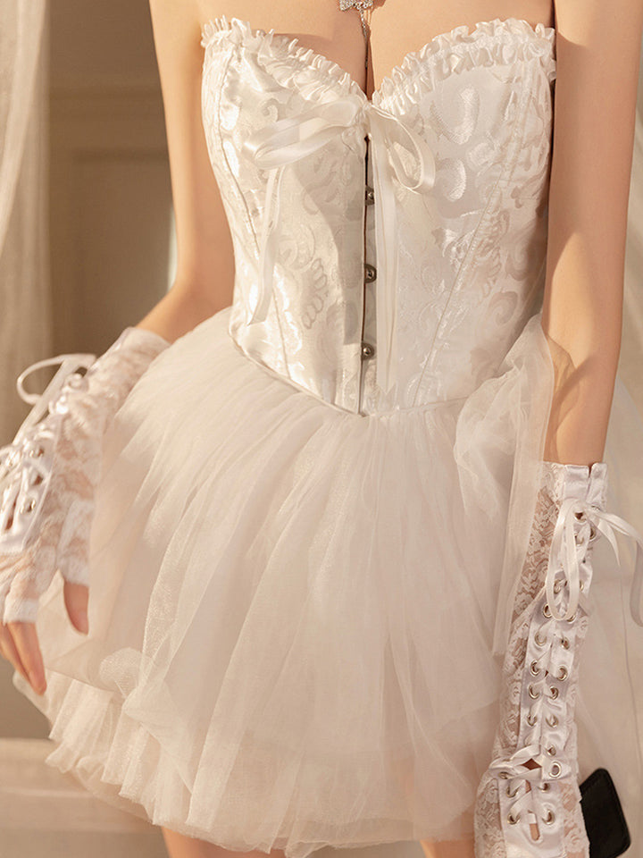 Button Crisscross Corset Top with Puff Skirt