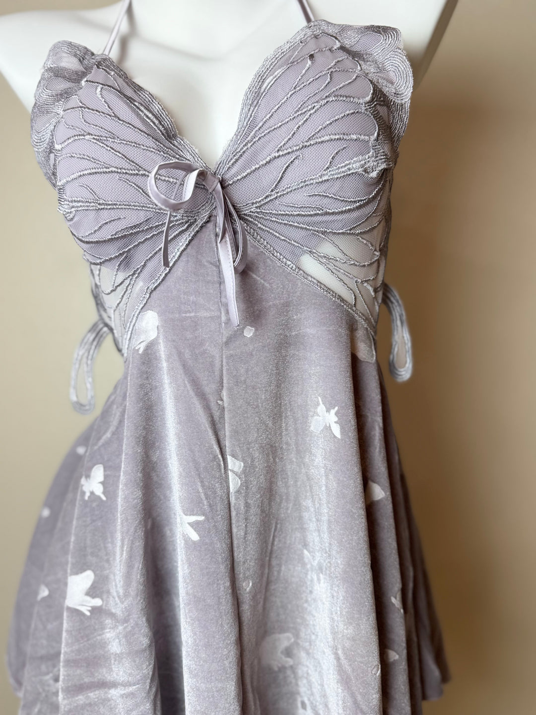 Purple Asymmetrical Velvet Butterfly Slip