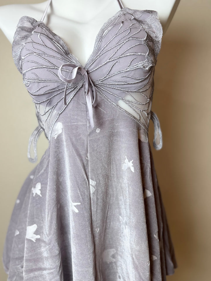Purple Asymmetrical Velvet Butterfly Slip