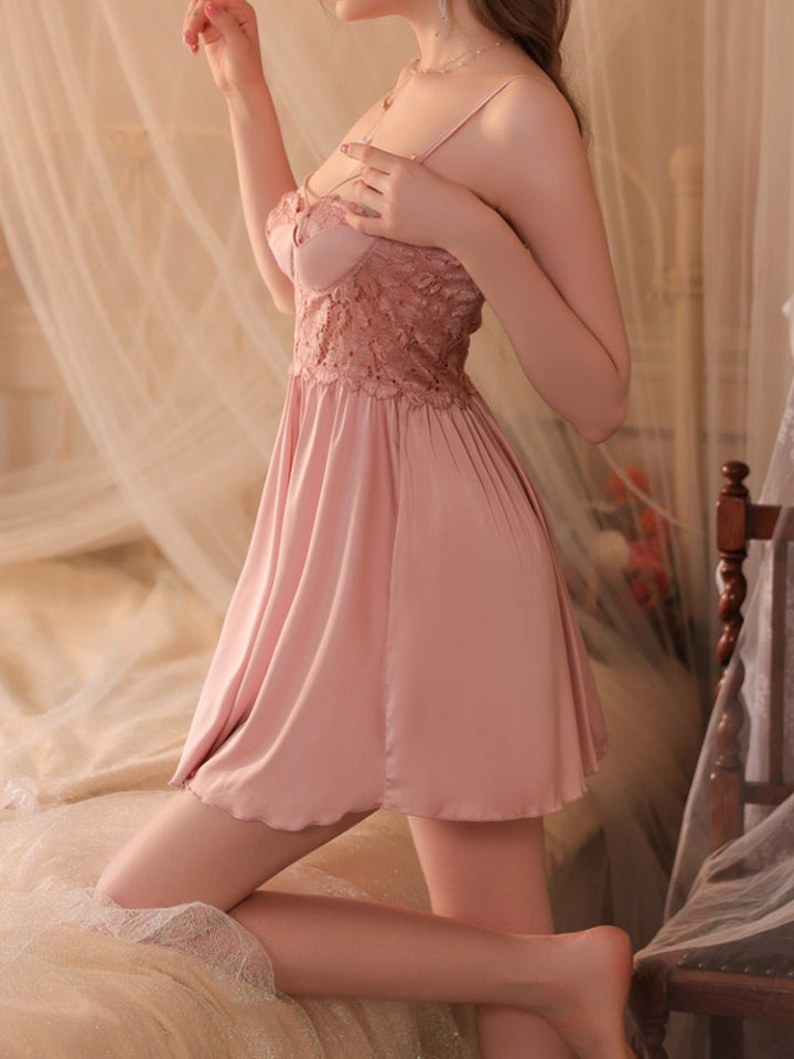 Pink Floral Lace Panel Slip