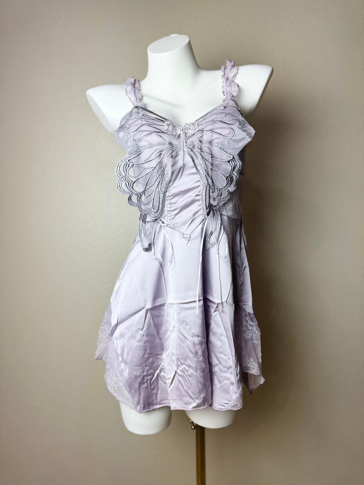 Purple Butterfly Lace-Trim Slip - Front
