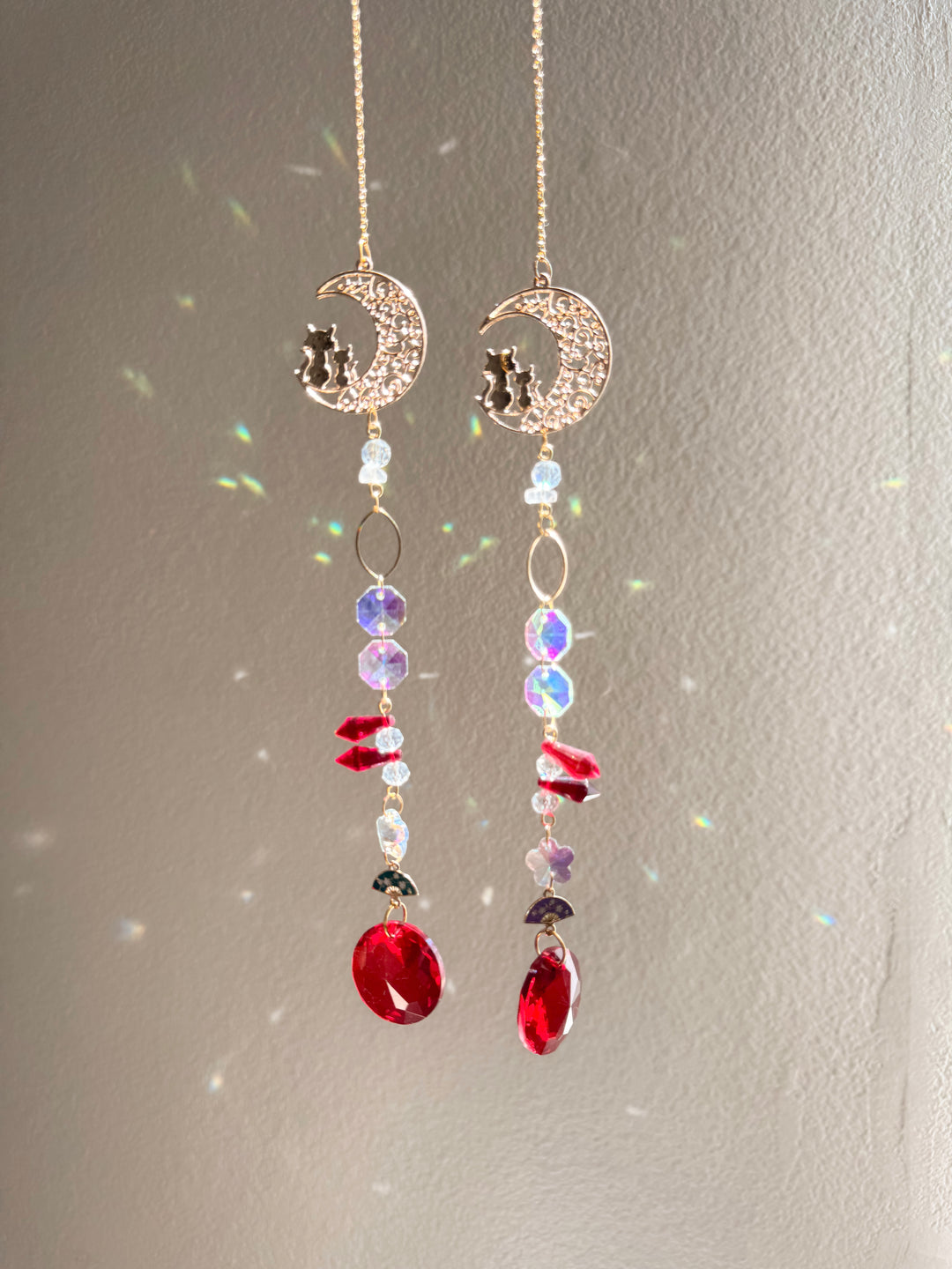 Moon Cat Red Crystal Suncatcher