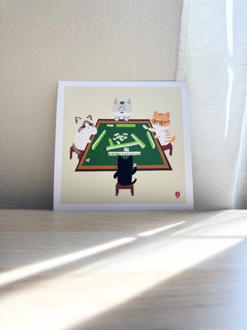 Cats Playing Mahjong Print