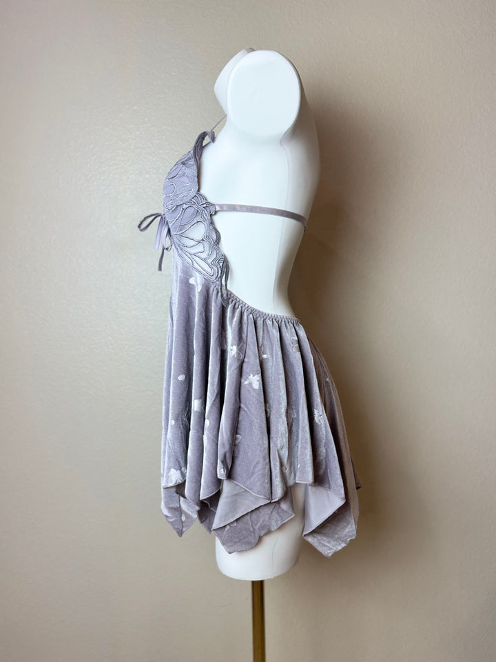 Purple Asymmetrical Velvet Butterfly Slip - Side