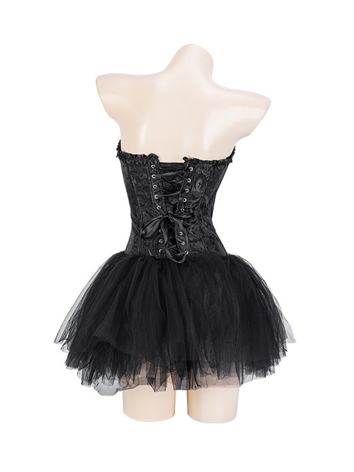 Button Crisscross Corset Top with Puff Skirt