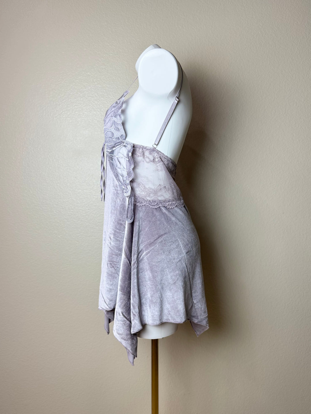 Purple Asymmetrical Velvet Butterfly Slip - Side