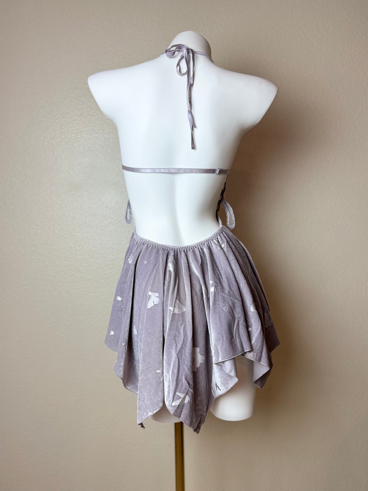 Purple Asymmetrical Velvet Butterfly Slip - Back