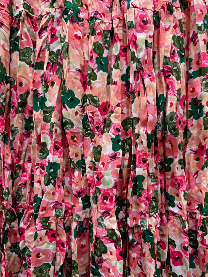 Pink Floral Slit Skirt