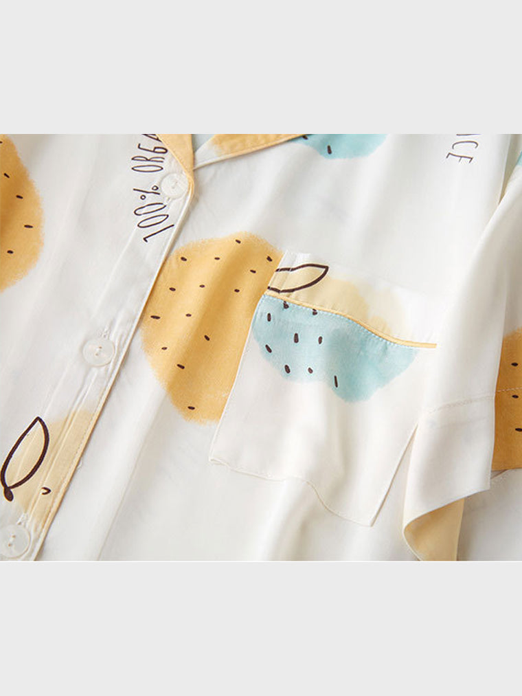 White Pear Print Short Pajama Set
