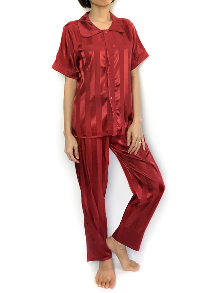 Women's comfortable pajama set pjs peter pan neckline stripes cozy lounge wear