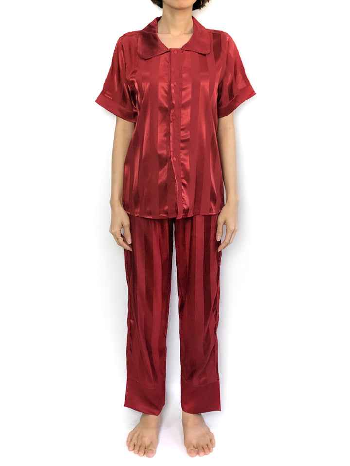 Women's comfortable pajama set pjs peter pan neckline stripes cozy lounge wear