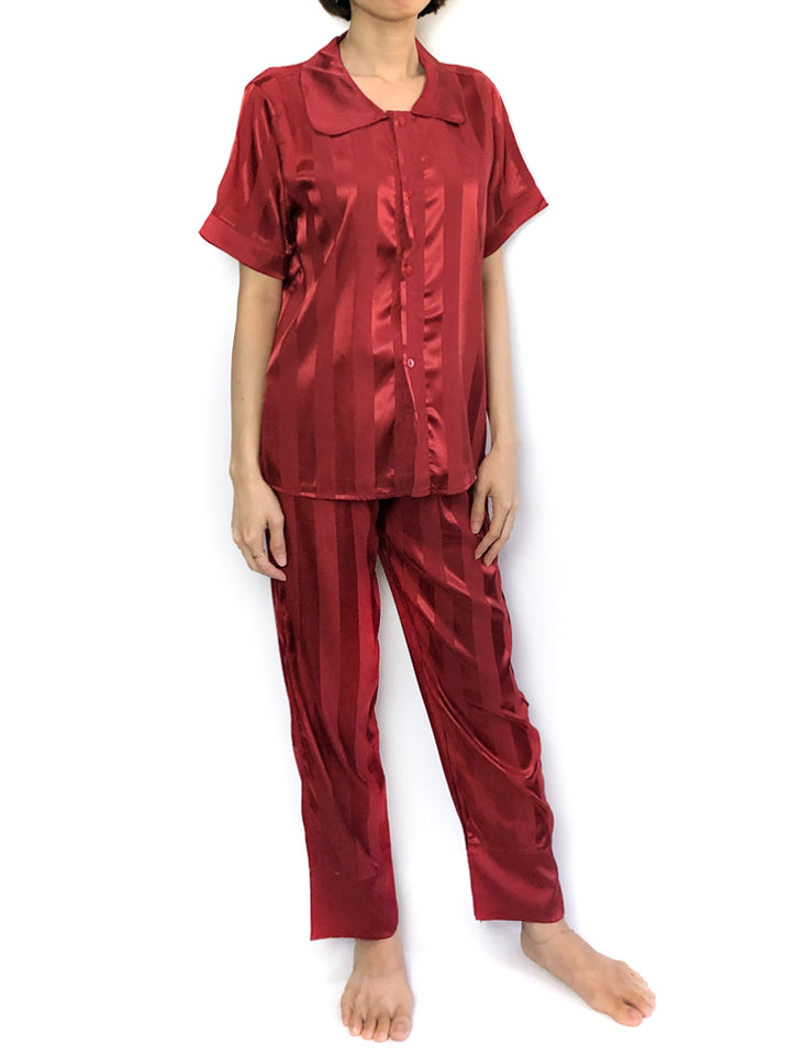 Women's comfortable pajama set pjs peter pan neckline stripes cozy lounge wear