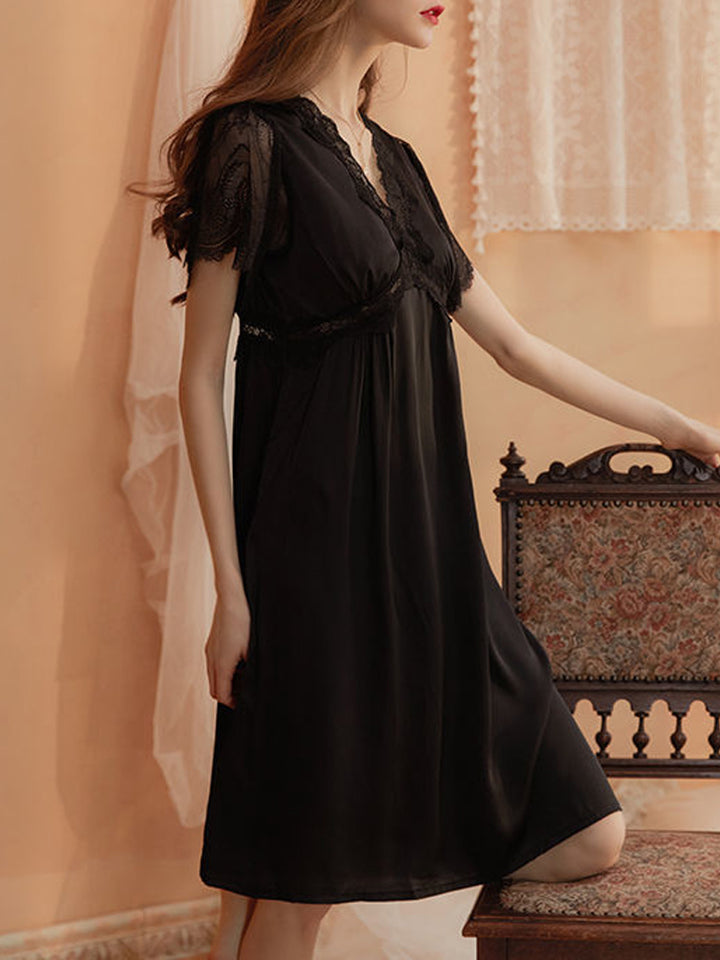 Short Sleeves Lace-Trim Sleep Dress