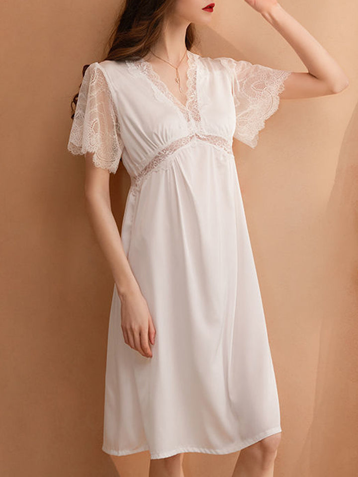 Short Sleeves Lace-Trim Sleep Dress