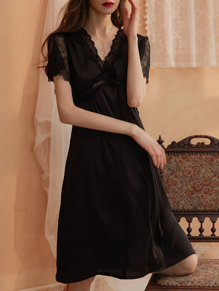 Women's Short Sleeves Lace-Trim Sleep Dress
