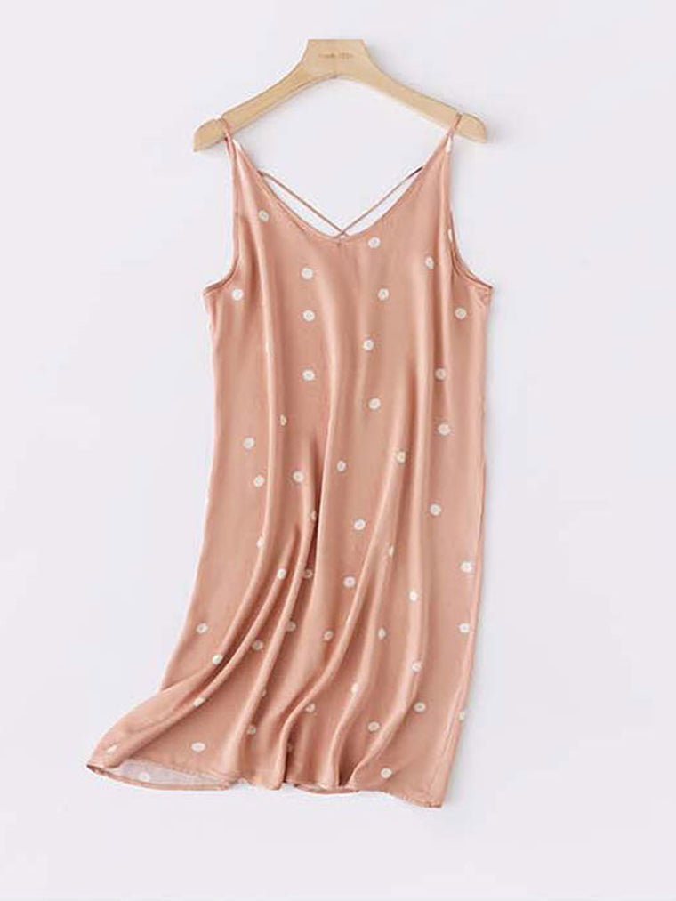 Loose Brown Polka Dot Midi Nighties Sleep Dress