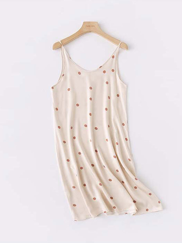 Loose Cream Polka Dot Midi Nighties Sleep Dress