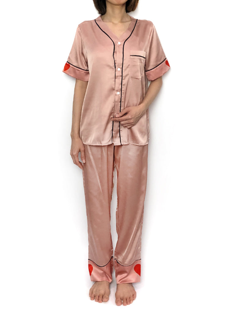 women's soft comfy silky satin pajama set pjs lounge