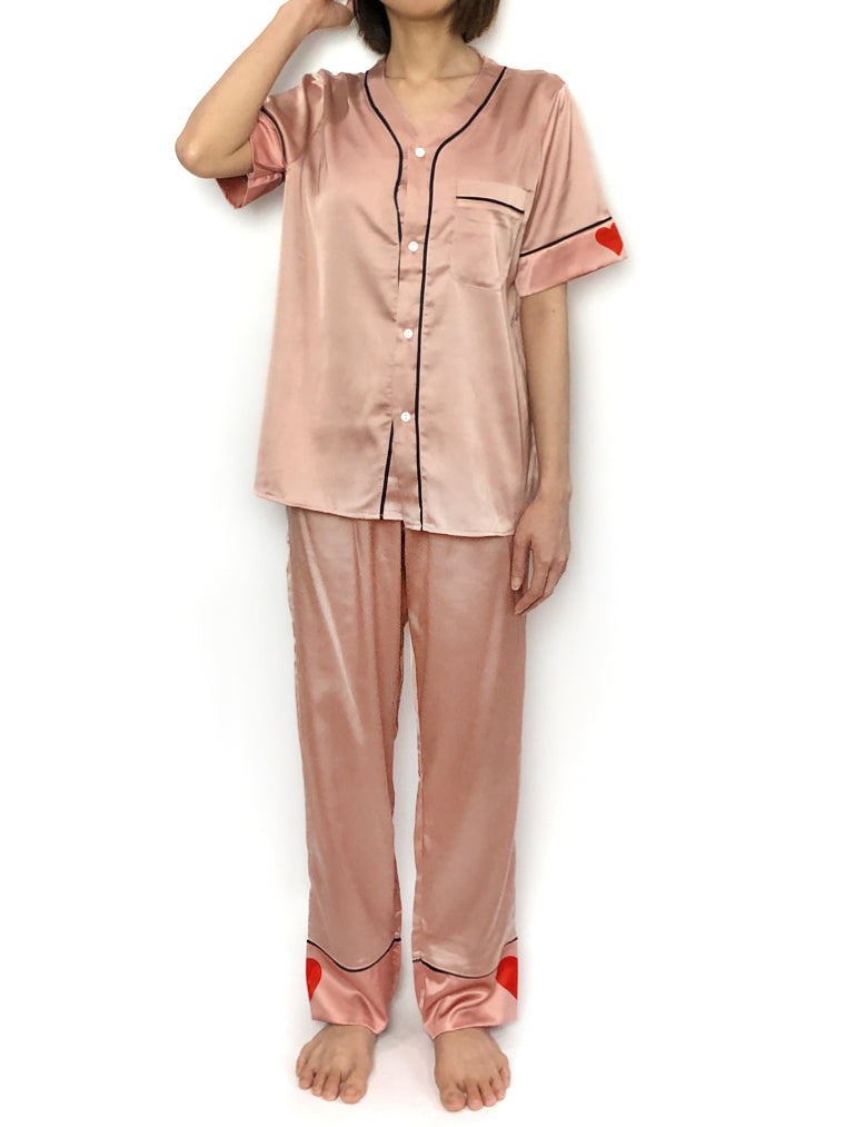 women's soft comfy silky satin pajama set pjs lounge