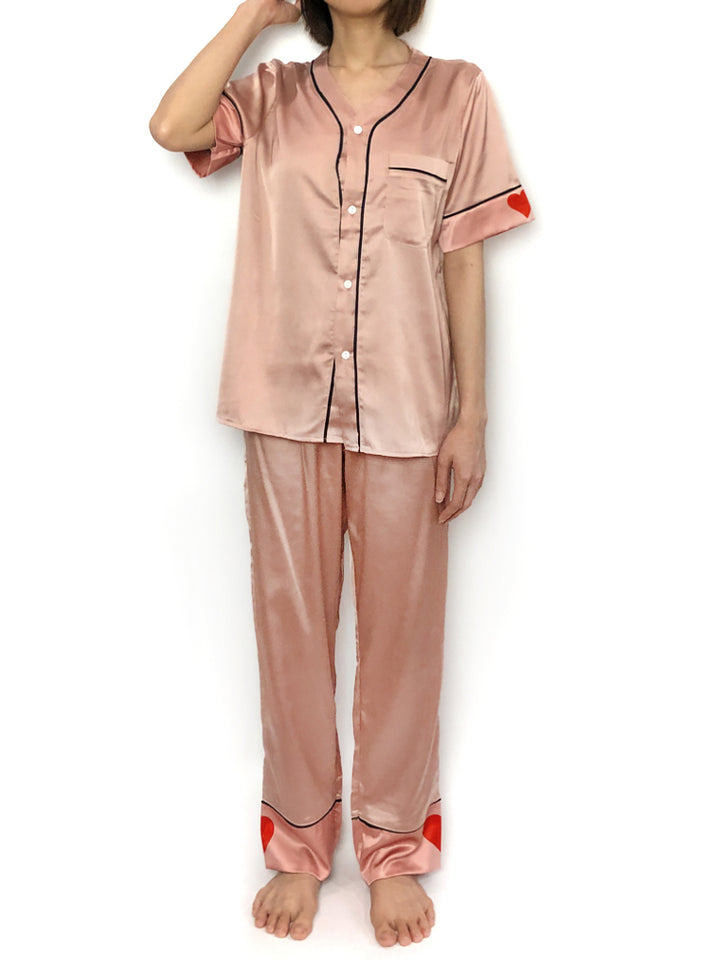 women's soft comfy silky satin pajama set pjs lounge