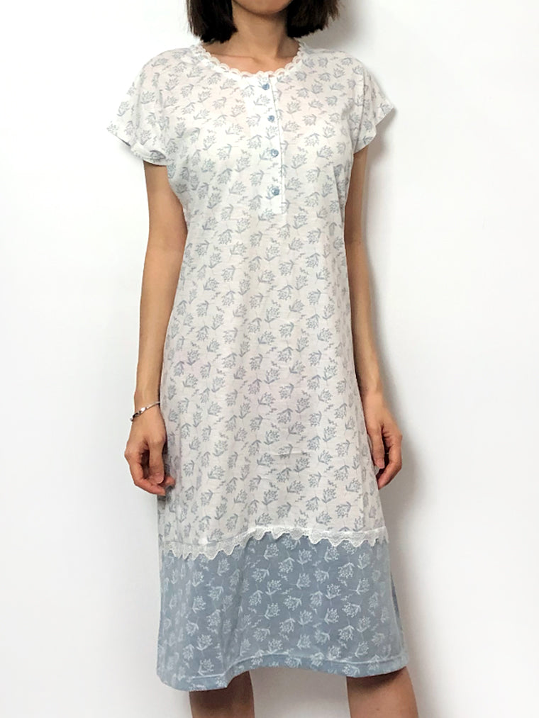 Floral Cotton Cap Sleeve Color Block Nightie