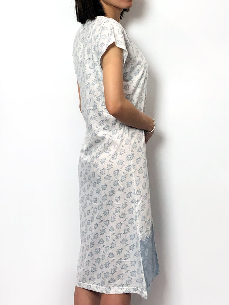 Floral Cotton Cap Sleeve Color Block Nightie