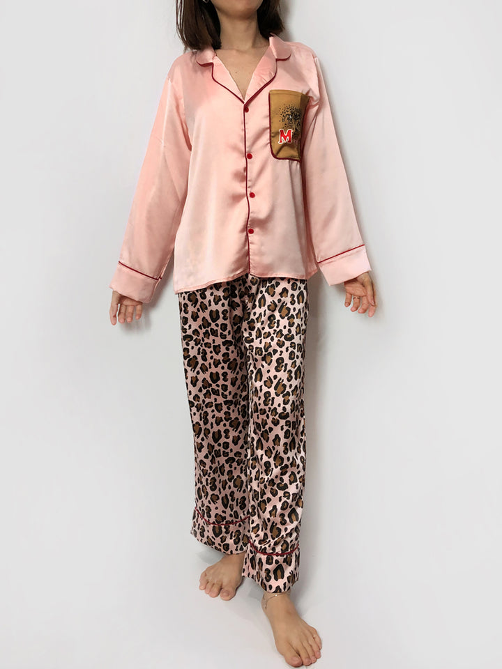 Long Leopard Print Pajama Set