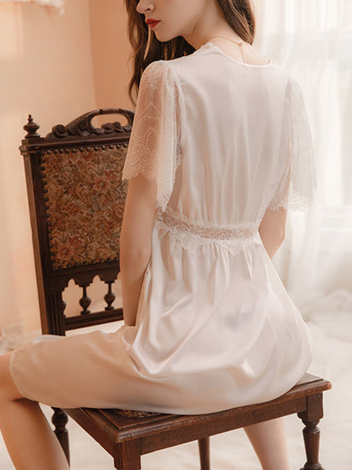 Short Sleeves Lace-Trim Sleep Dress