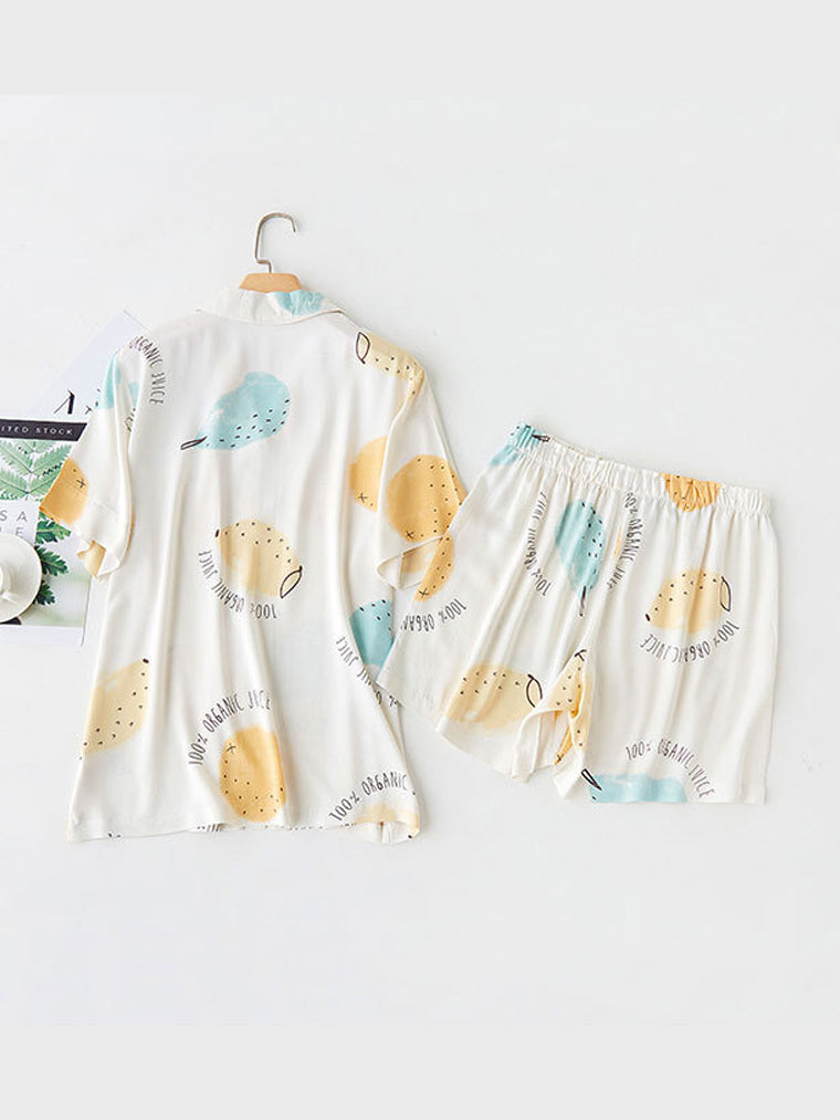 White Pear Print Short Pajama Set