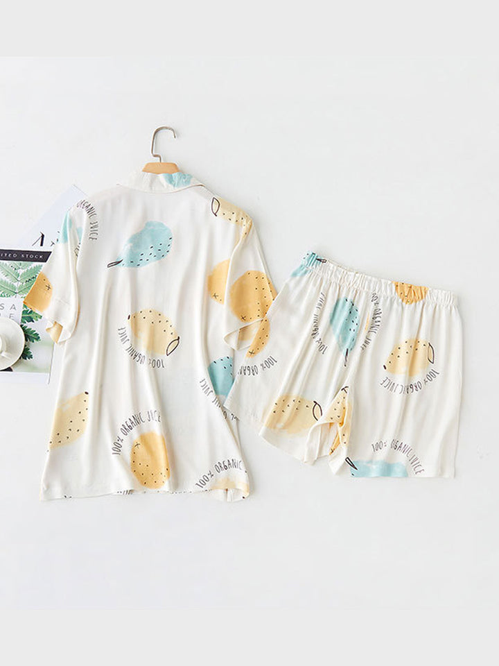 White Pear Print Short Pajama Set