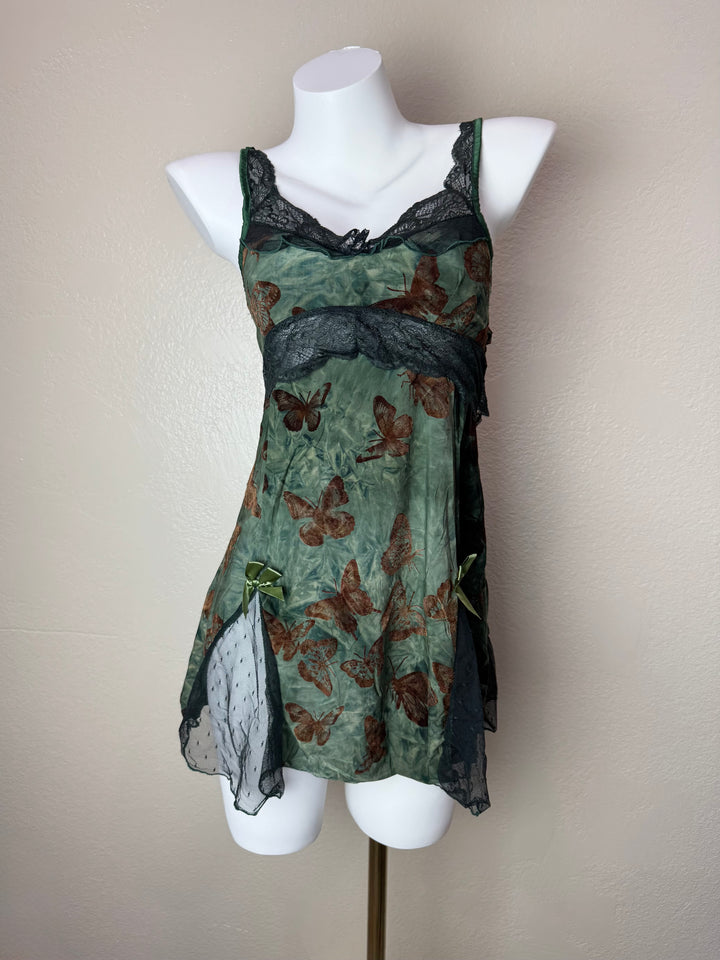 Green Butterfly Print Slip