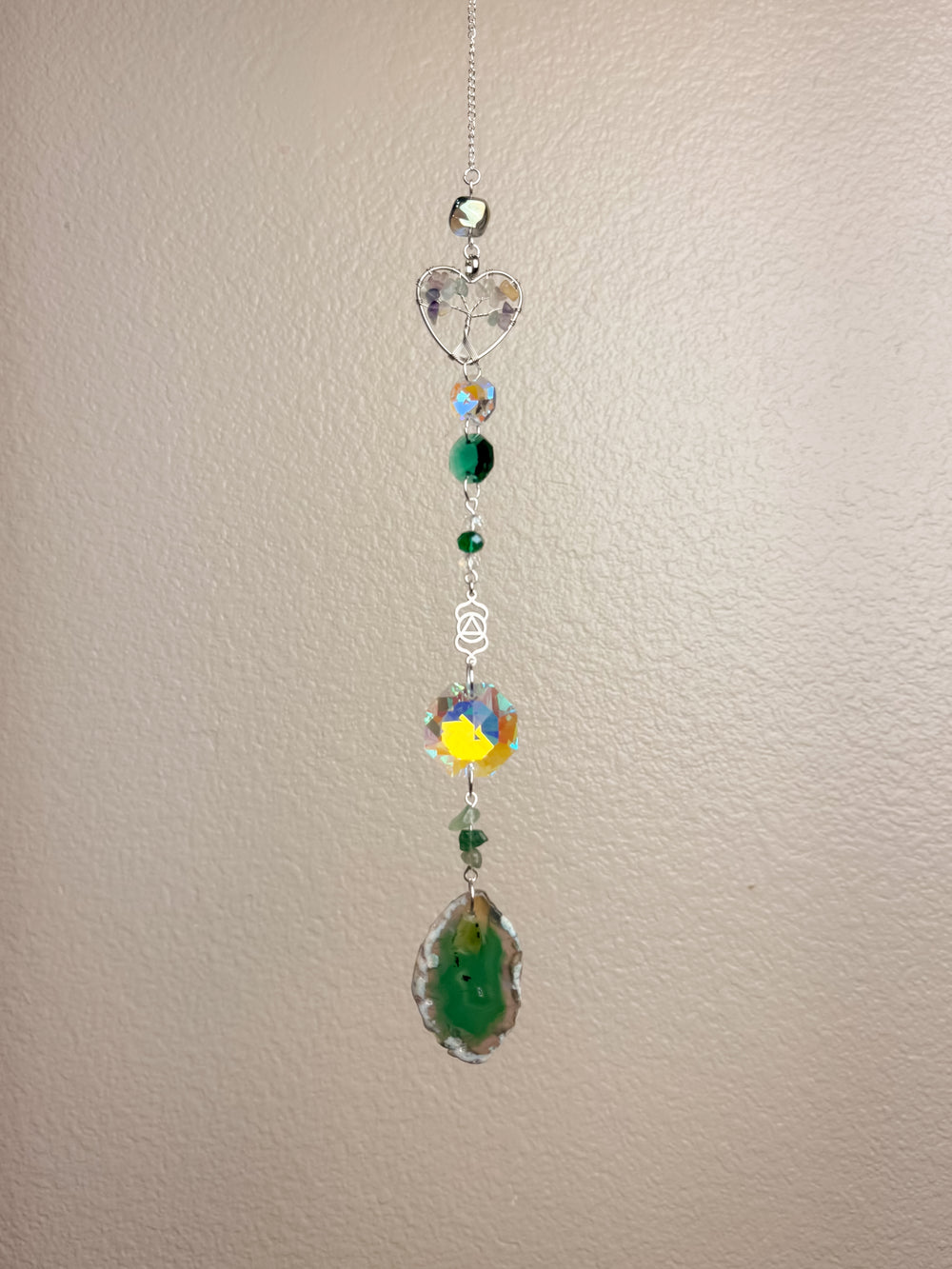 Green Tree of Life Agate Stone Suncatcher 