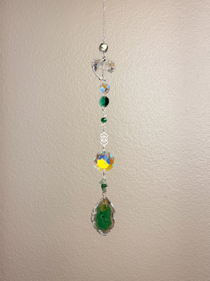 Green Tree of Life Agate Stone Suncatcher 