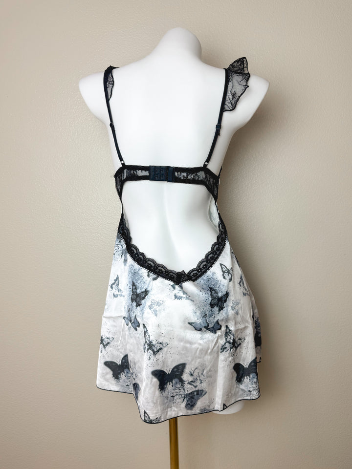 back view of Butterfly Print Lace-Trim Slip