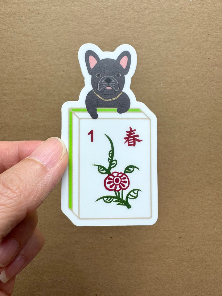 Fortune Dog Mahjong Tile Sticker - Flower (Spring)