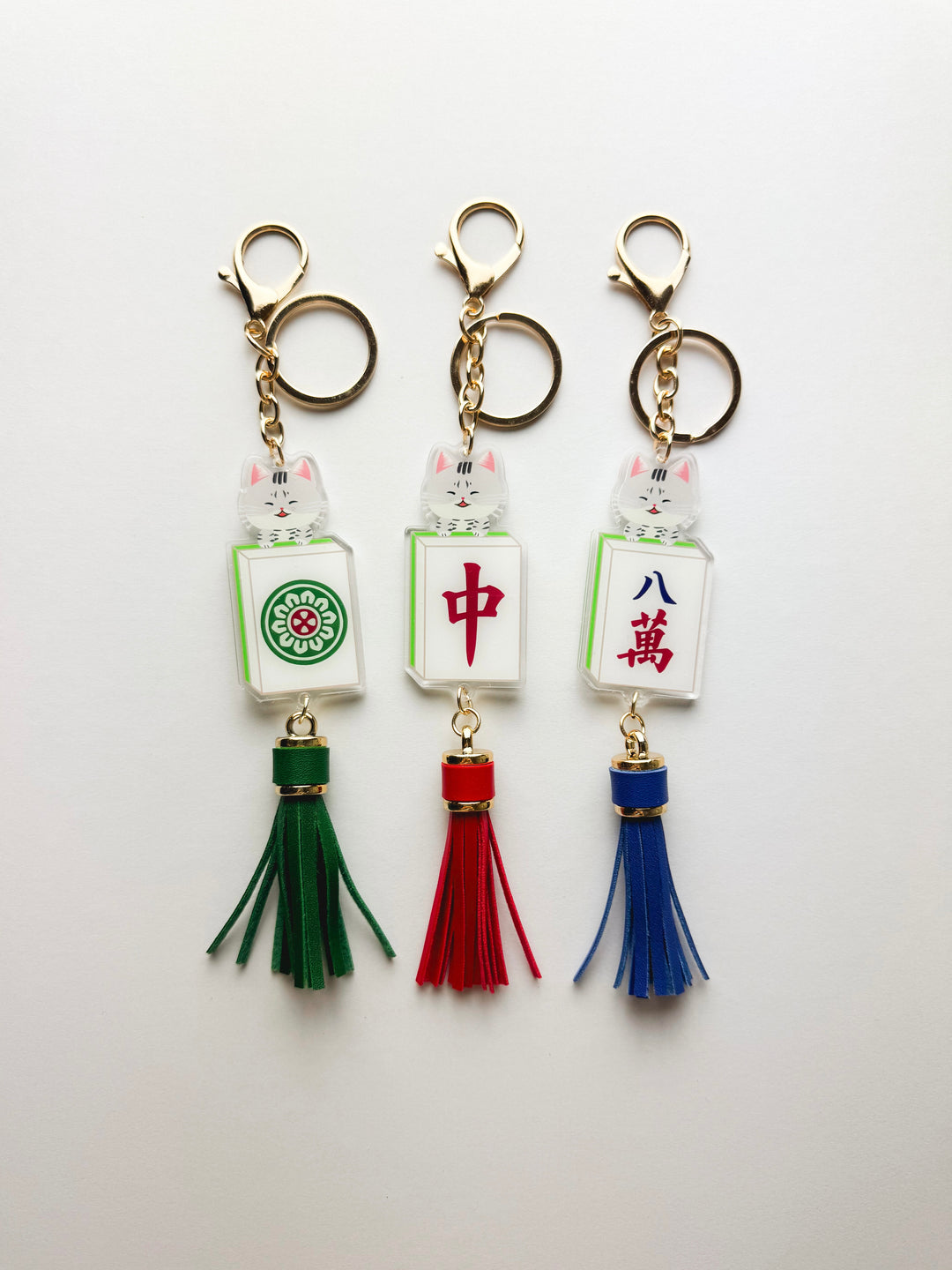 Lucky Cat Mahjong Tile Keychain