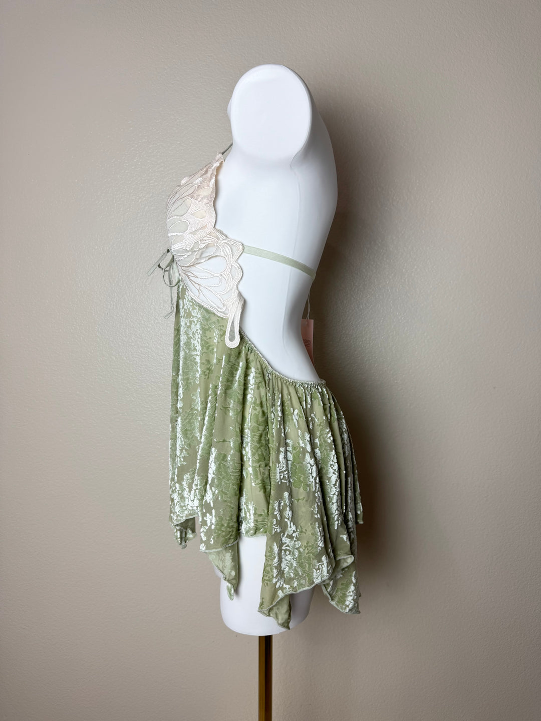 Green Velvet Butterfly Slip side view