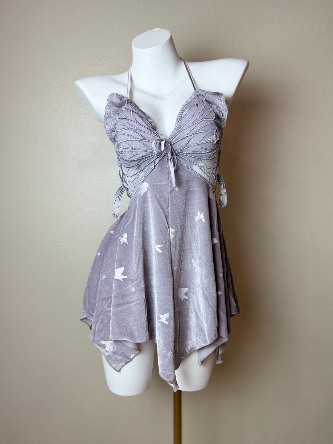 Purple Asymmetrical Velvet Butterfly Slip - Front