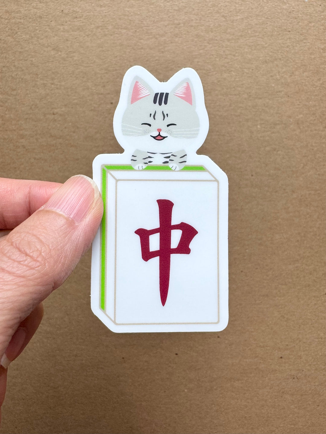 Lucky Cat Mahjong Tile Sticker - Red Dragon