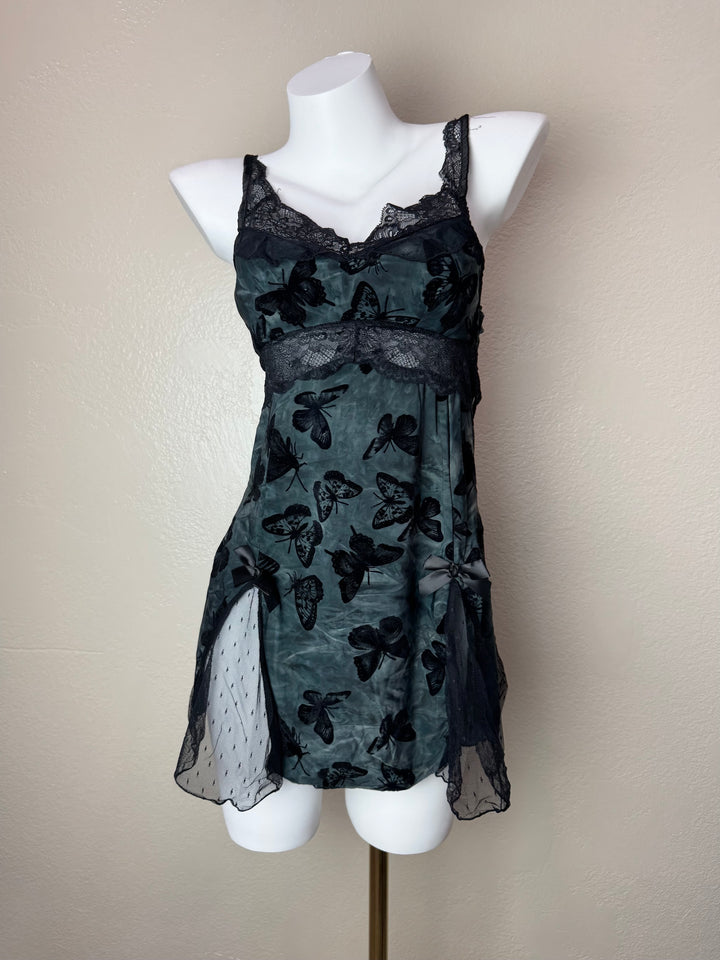 Black Butterfly Print Slip