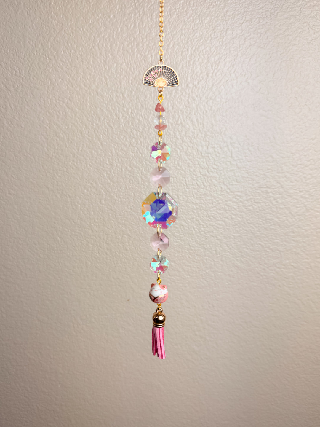 Pink Lucky Cat Suncatcher