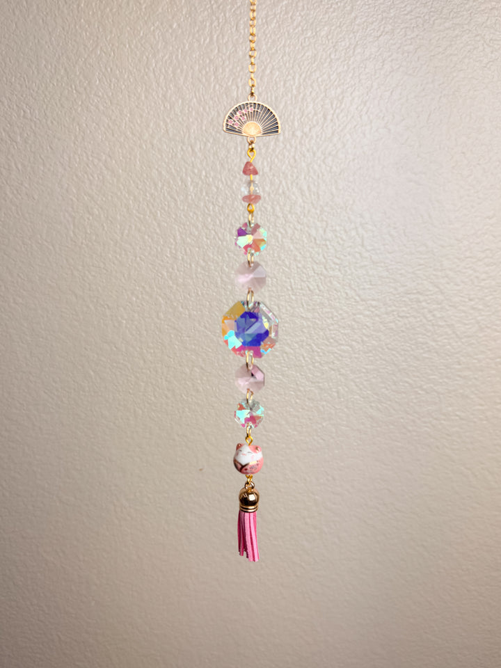 Pink Lucky Cat Suncatcher
