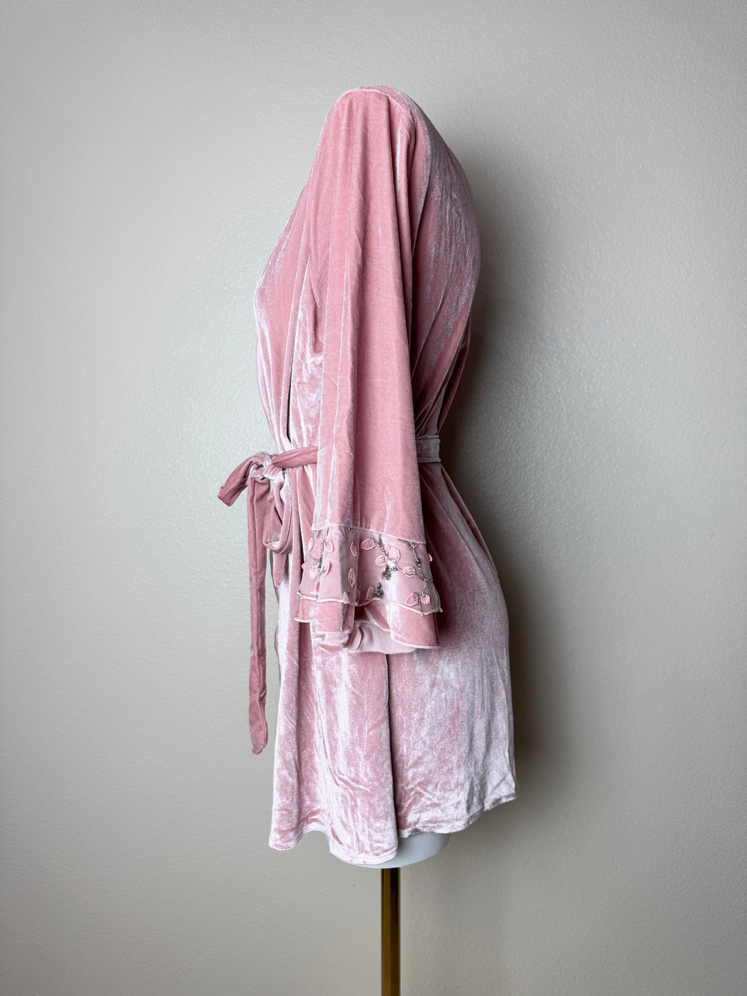 Pink velvet Floral Robe Side View