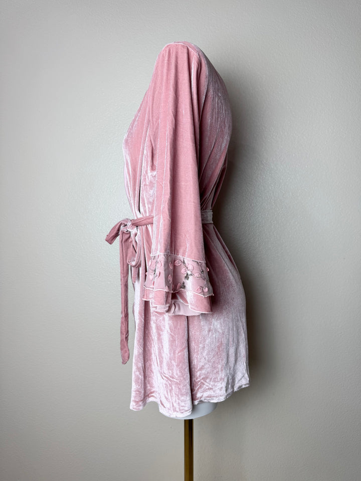 Pink velvet Floral Robe Side View