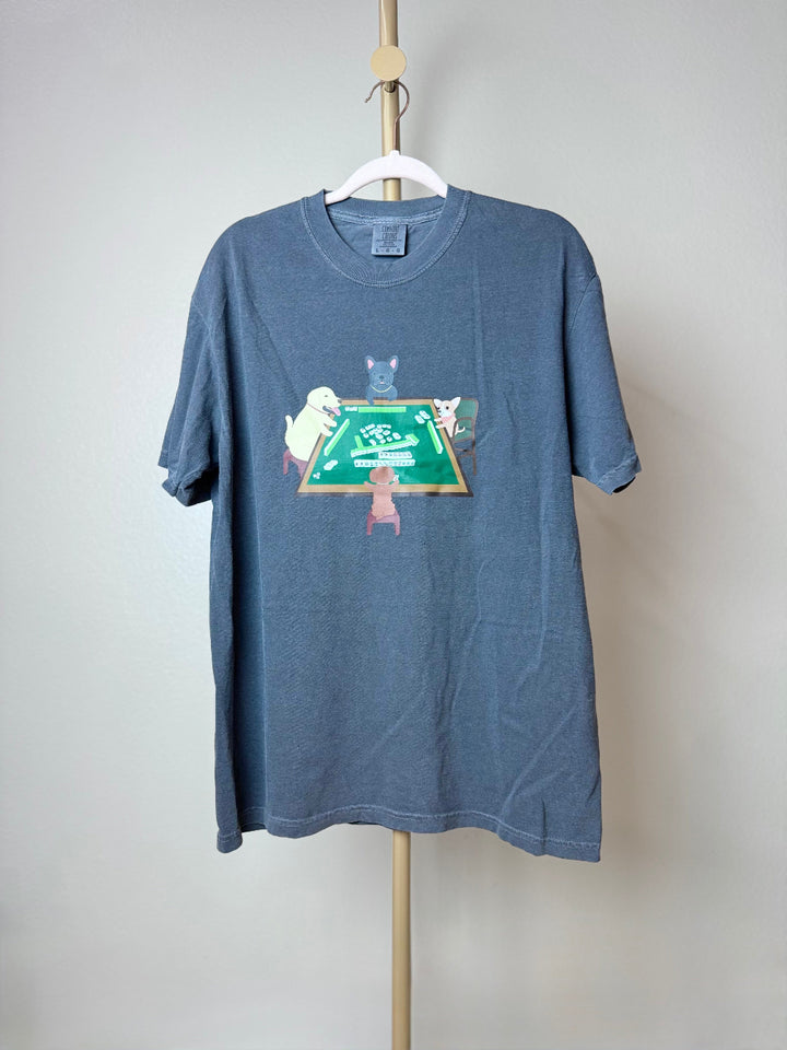 Dogs Playing Mahjong Unisex Heavyweight T-shirt Pepper Color