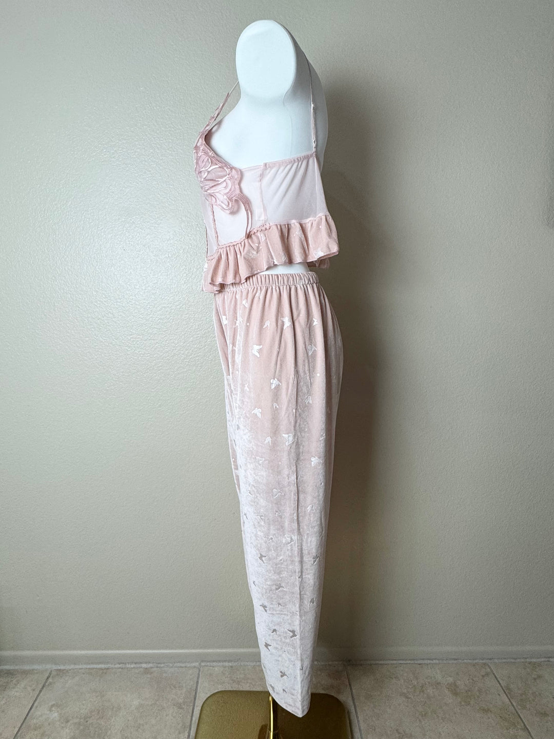 Long Velvet Butterfly Pattern Cami Set side view